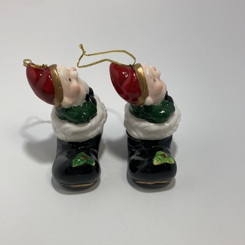 Elf Santa in a Boot Ceramic Ornament Vintage - Picture 7 of 8